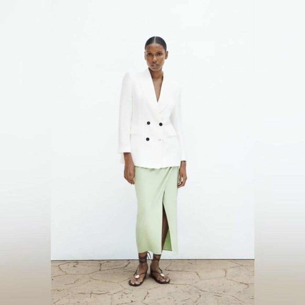 Zara White Linen Blend Double Breasted Blazer XS NWT